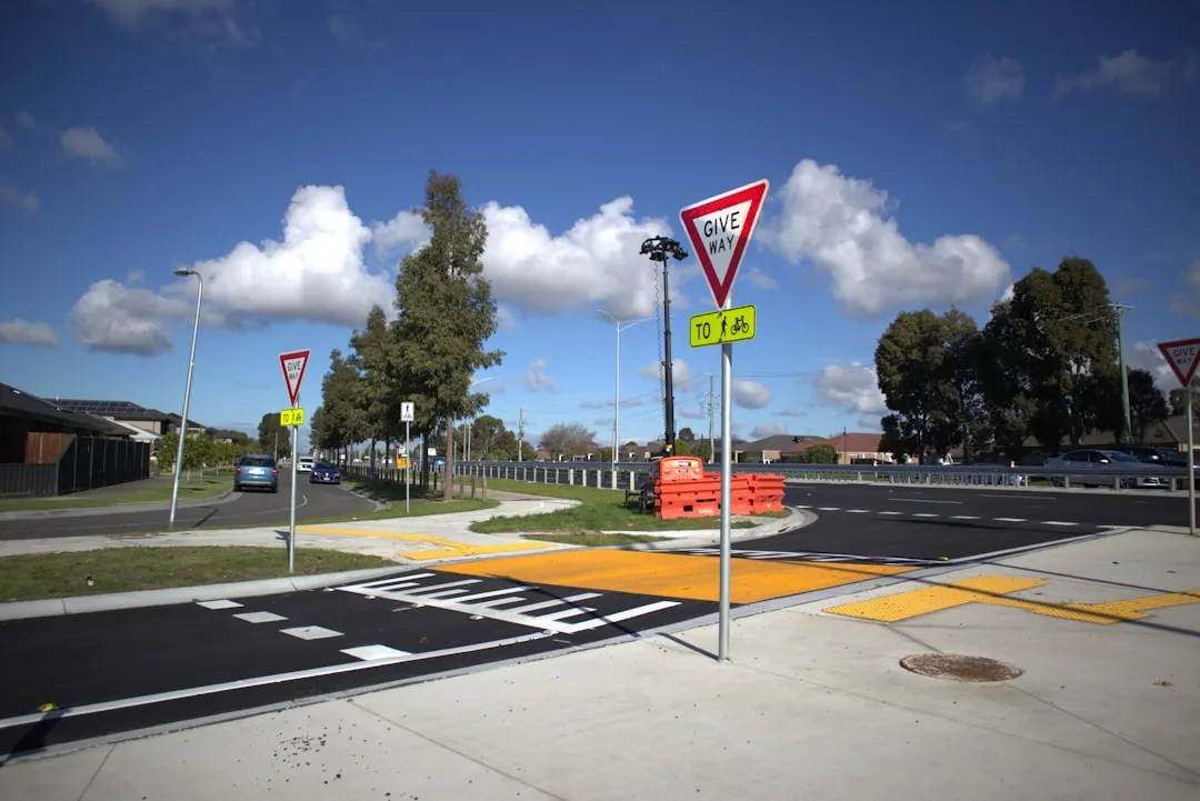 a street with a lot of street signs on it